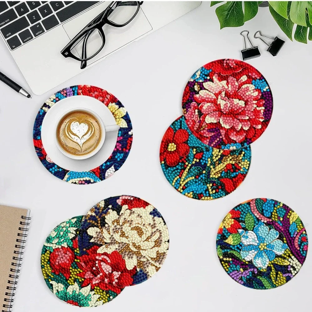 8 PCS Diamond Painting Coasters with Holder - Picture 3 of 6